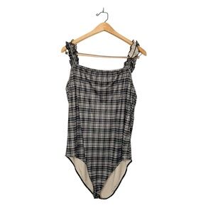 Heathery Women’s Stitch Fix Neutral Plaid Ruffle Strap Bodysuit Plus Size 2X
